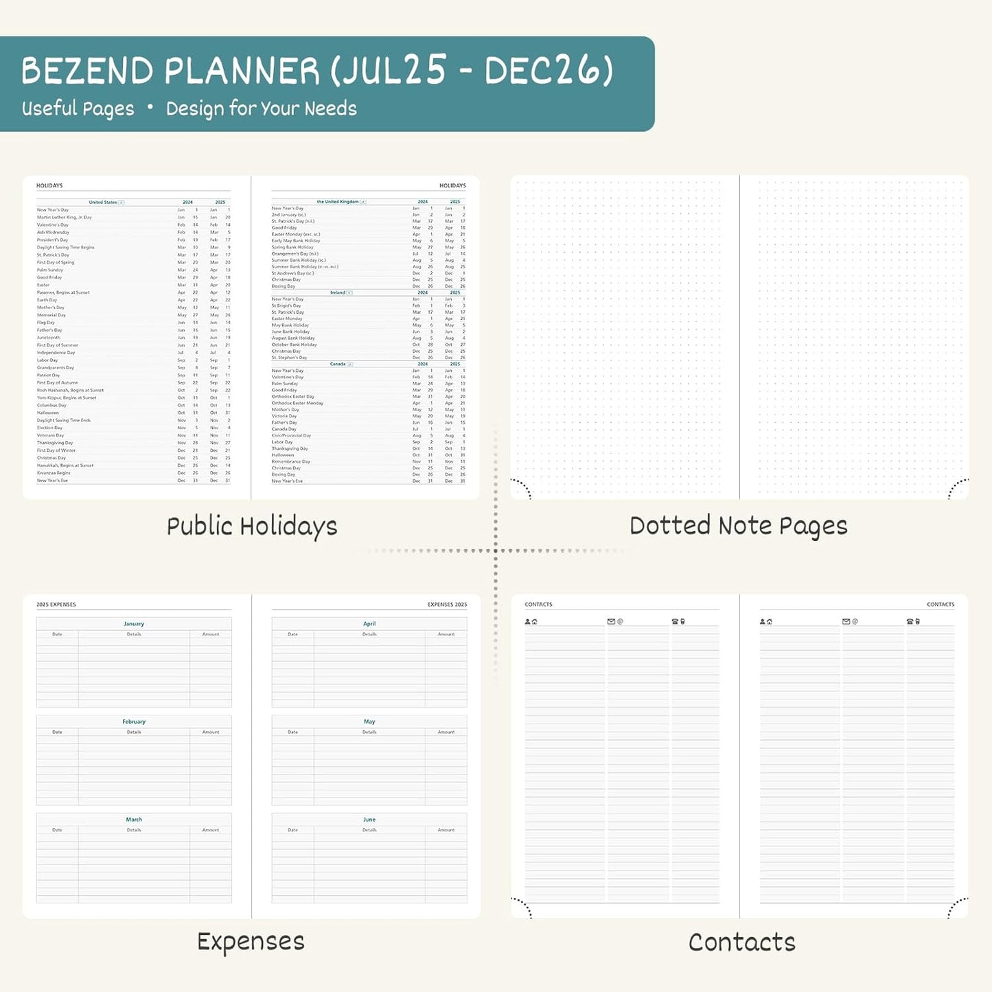 BEZEND Planner 2025-2026 Weekly and Monthly, 8.5" x 11" Academic Calendar (Jul 25-Dec 26) Vertical Daily Appointment with Hourly Timeslot & Monthly Tab, Spiral, PU Leather Softcover - Orange