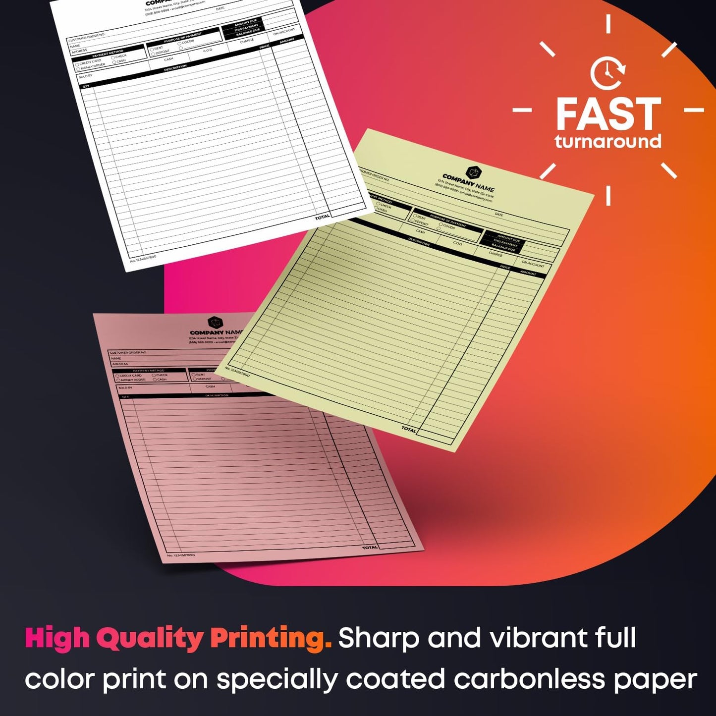 Custom Print 8.5" x 11" Carbonless NCR Forms for Printing Business and Company Invoices, Receipts, Work Orders, Sales Orders, Purchase Orders, Estimates and Quotes - Loose Sheets (3-Part, 500)