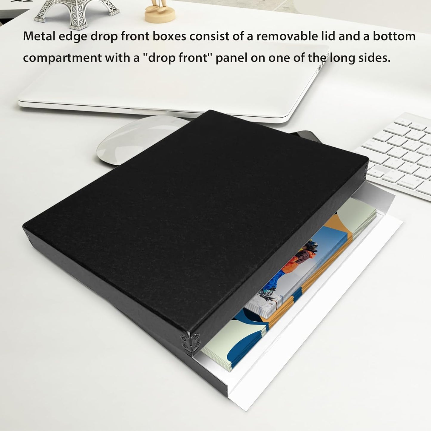 Lineco Museum Archival Storage Box, 11.75x17.75x1.5 in. Drop Front Design. Acid-Free with Metal Edge. Organize Photos, Pictures, Prints, Documents, Crafts, DIY. Black, 2 Pack
