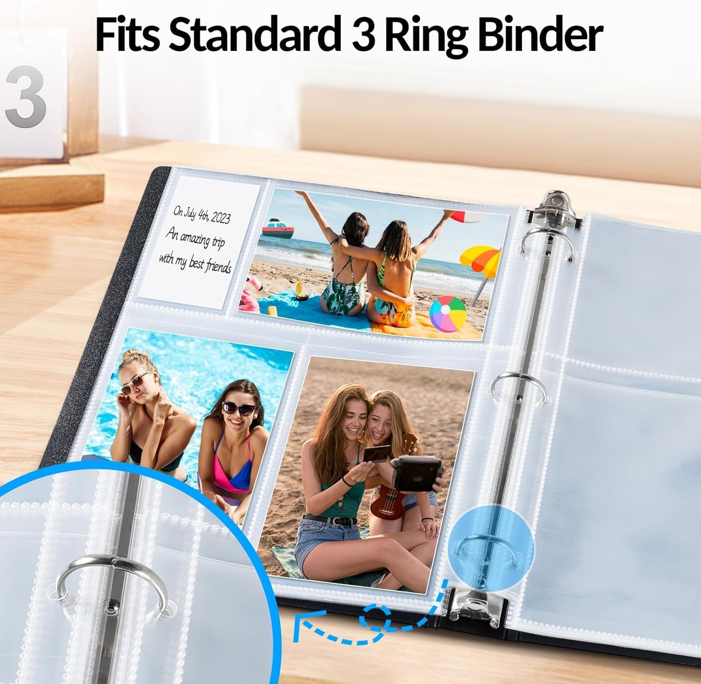 60 Pack 4x6 Photo Sleeves for 3 Ring Binder - Clear Archival Photo Protector Sleeves, Acid Free Plastic, 8.5x11