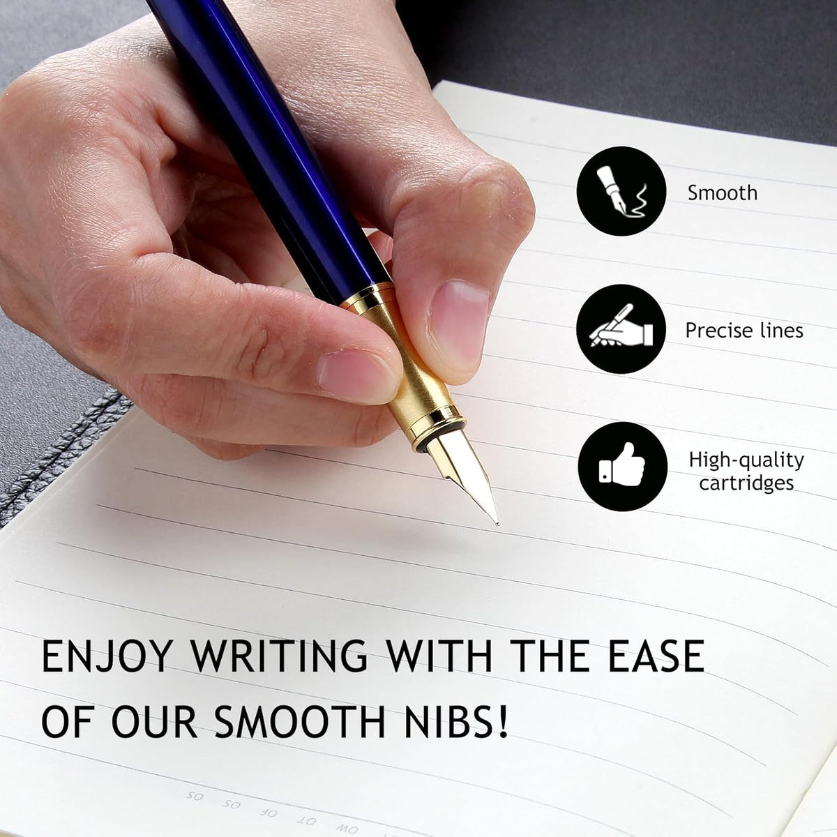 Fountain Pen,luxury pens Fine point smooth writing pens for journaling fancy pen with Gift Case 8 black ink cartridges an EF Nib an ink converte nice metal pen writer gifts（Black）