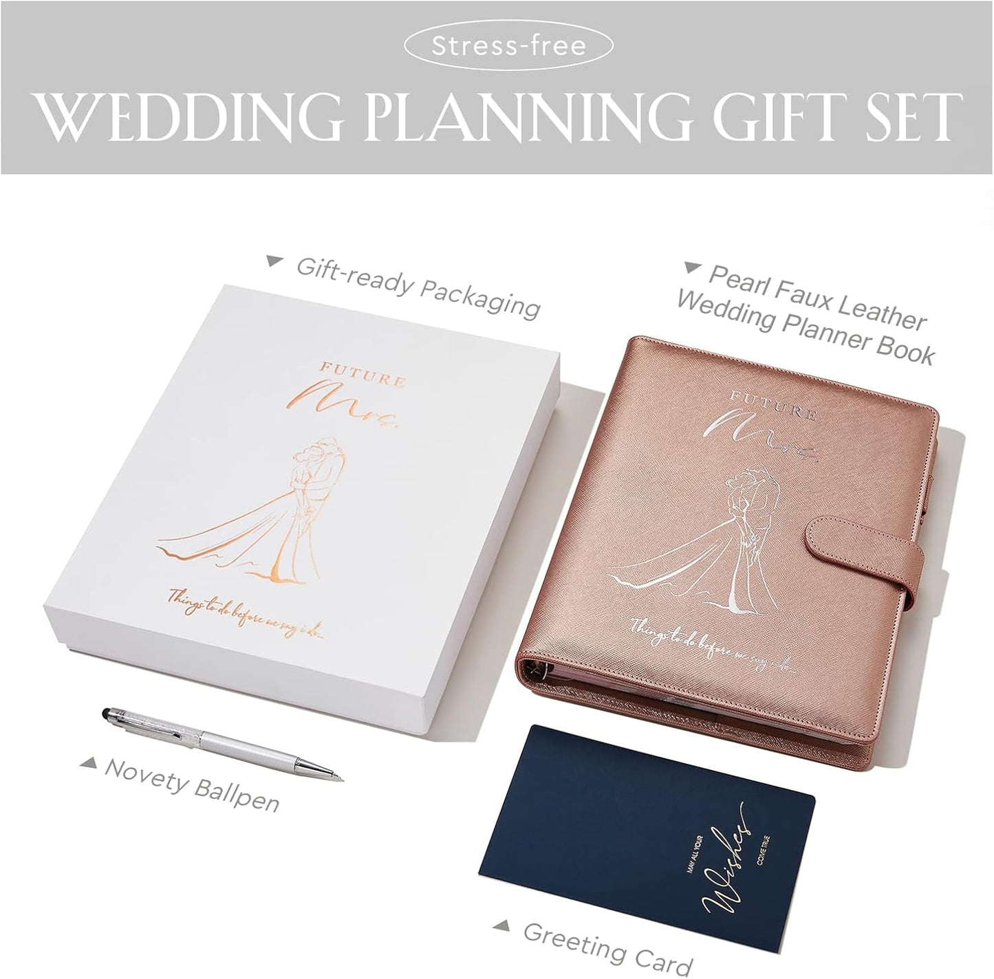 AW BRIDAL Best Engagement Gifts for Fiance Her Wedding Gifts For Bride To Be∣ Future Mrs Leather Wedding Planning Book And Organizer Engagement Journal Notebook Budget Binder, 140 Pages, Rose Gold