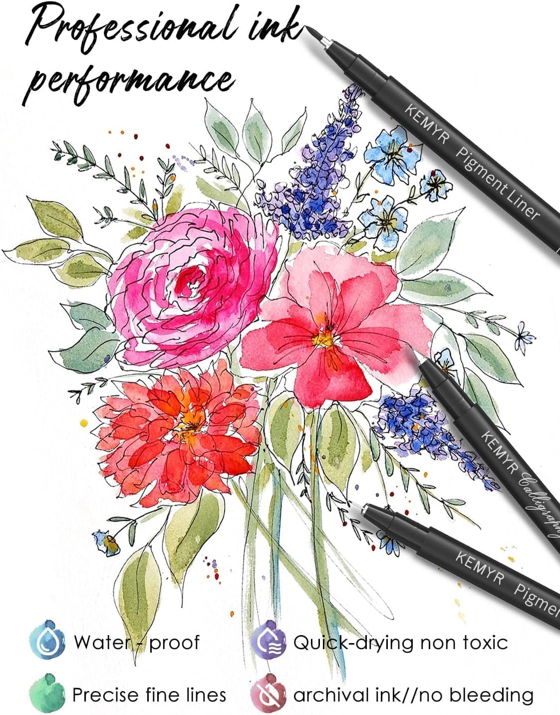 4 Micro Fine liner Drawing Art Pens Calligraphy Pens: 0.6mm Size Black Art supplies Waterproof Archival Black Ink Markers For Artists,Use for Professional Watercolor,Sketching