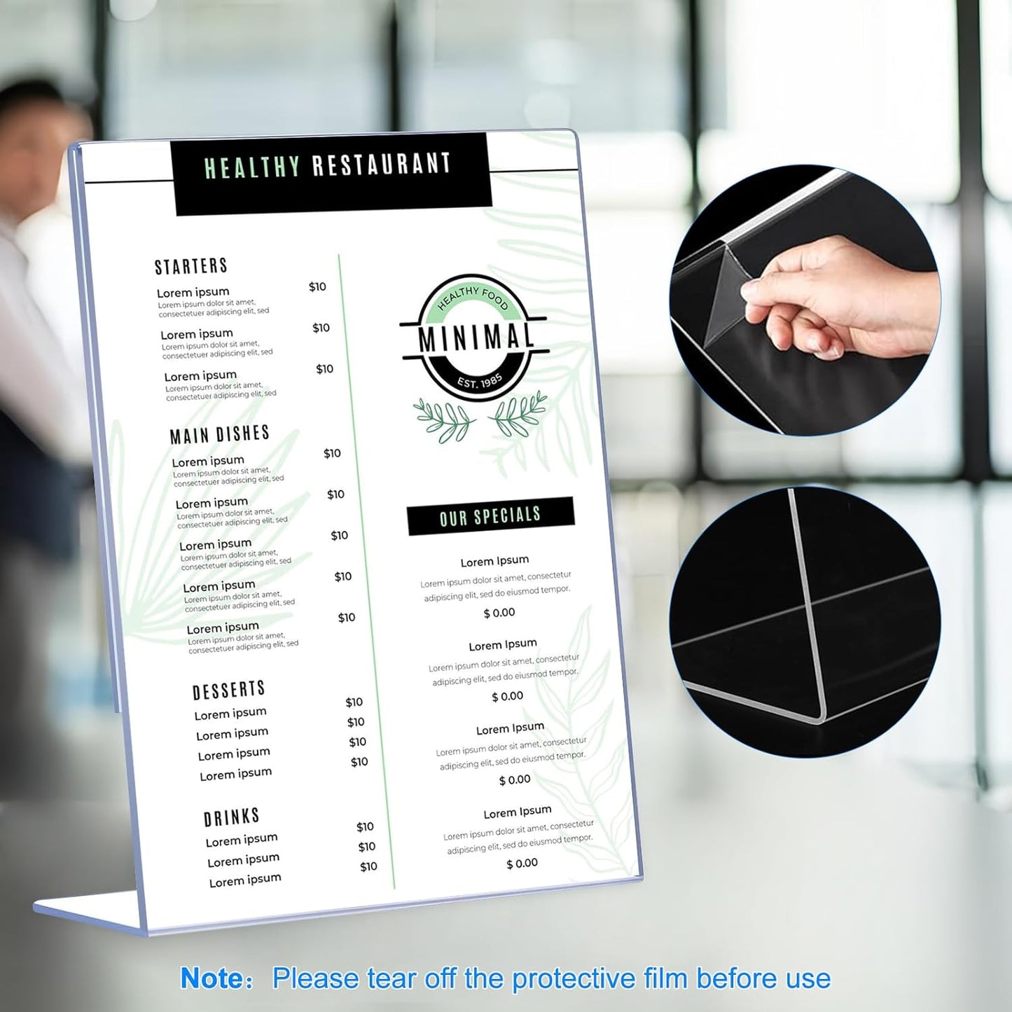 24 Pack Acrylic Sign Holder 8.5 x 11, Clear Plastic Display Stands for Tabletop, L-Shape Acrylic Stands for Flyers, Documents, Office, Restaurants, Vertical Sign Holder 8.5x11 for Desktop