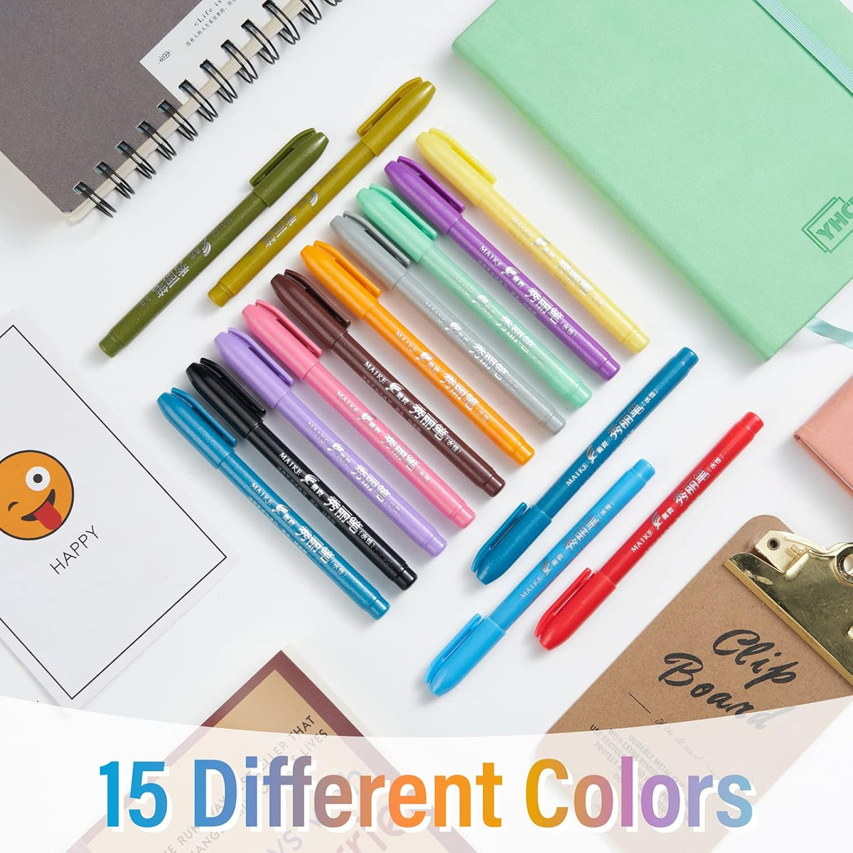 Felt Tip Pens, 15pcs Calligraphy pen Flair Pens Fine Point(0.4mm) Assorted Colors, Sign Brush Pen Art Brush Marker, Journaling Pen Set for Beginners Adult Hand Lettering Calligraphy