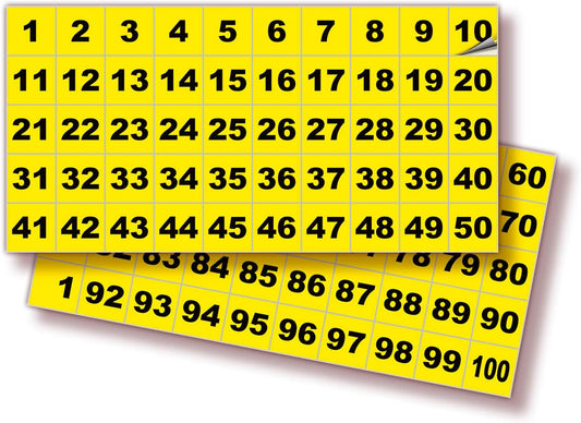 iSYFIX Yellow Consecutive Number Stickers – 1 to 100, 1-inch, 1 Set – Vinyl Self Adhesive Premium Decal, Ideal for Inventory, Storage, Organizing, Boxes, Bins, Toolbox, Lockers & More, Indoor/Outdoor
