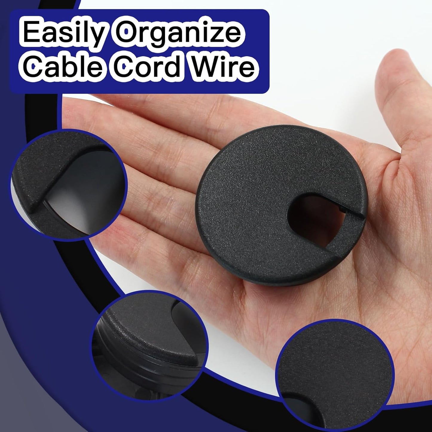 2pcs 1-1/2 Inch Desk Grommet, Plastic Desk Hole Cover, Black Cable Hole Cover, Desk Hole Grommet for Wire Cord Organizing Office Computer Desk
