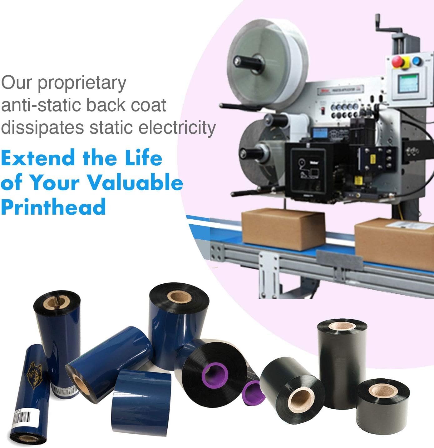 6 Rolls Wolfbarco 8.66" x 1476' (220mm x 450m) Black Standard Full Resin Thermal Transfer Ribbon Compatible with Zebra,TEC, INTERMEC,Citizen,TSC,GODEX,ARGOX Printers