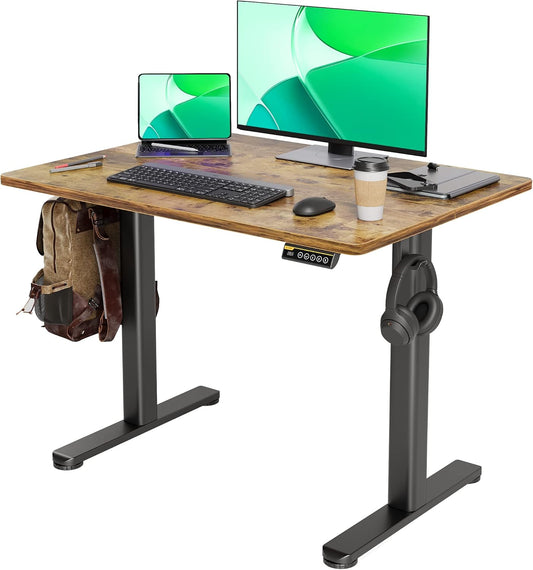 Claiks Electric Standing Desk, Adjustable Height Stand up Desk, 40x24 Inches Sit Stand Home Office Desk with Splice Board, Black Frame/Rustic Brown Top
