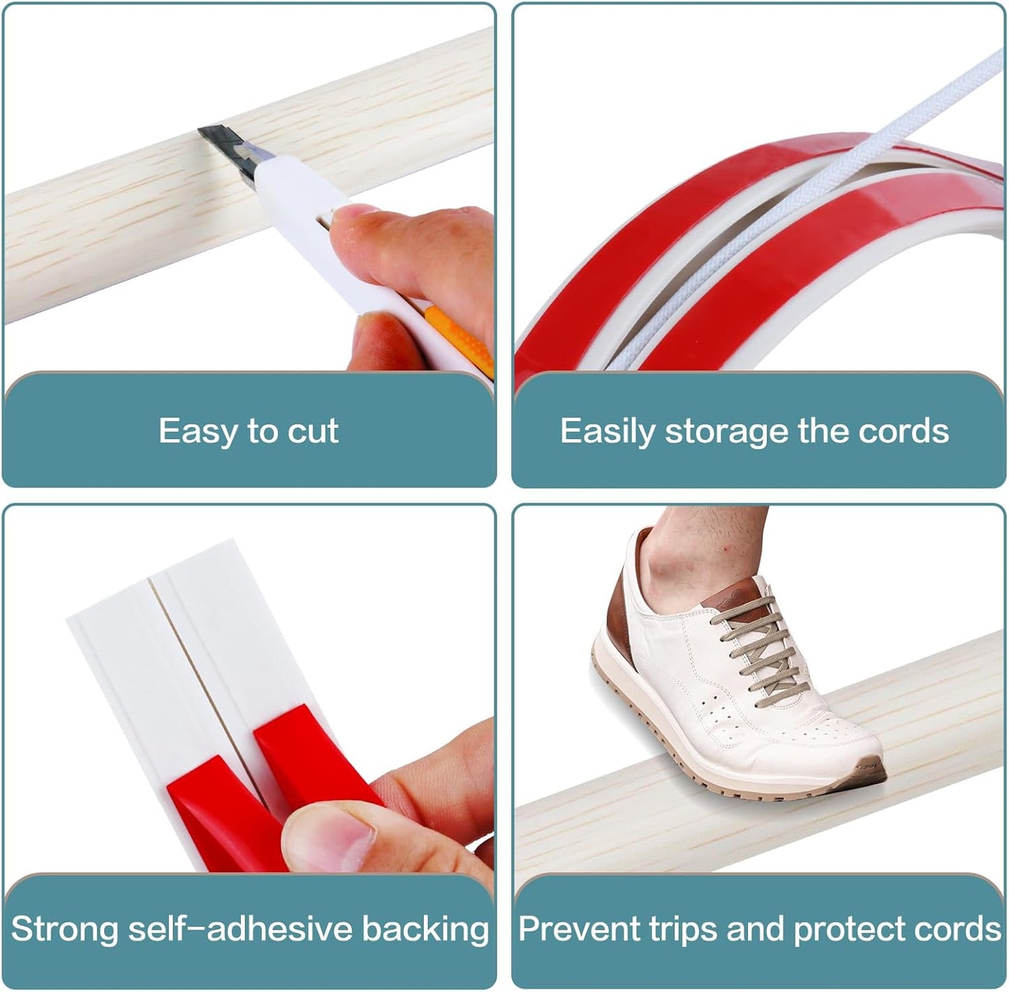 Floor Cord Cover Self Adhesive Cord Hider Floor Extension Cord Covers for Floor Power Cord Protector Cable Management Prevent Cable Trips Cable Cavity 0.47" W x 0.27" H (Beige Wood, 3.3Ft)