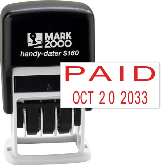 Mark 2000 Self-Inking Rubber Date Office Stamp with Paid Phrase & Date - Red Ink (Handy-Dater S160), 12-Year Band