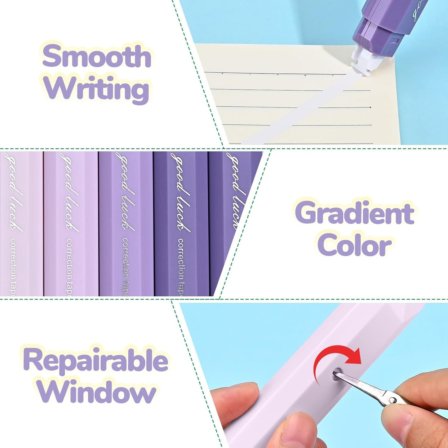 Temiary 5 Pcs White Correction Tapes, Aesthetic Correction Tape Pens Smooth Pull Out, Easy to Use Pen Shaped Applicator for Students School Office Supplies (Purple)