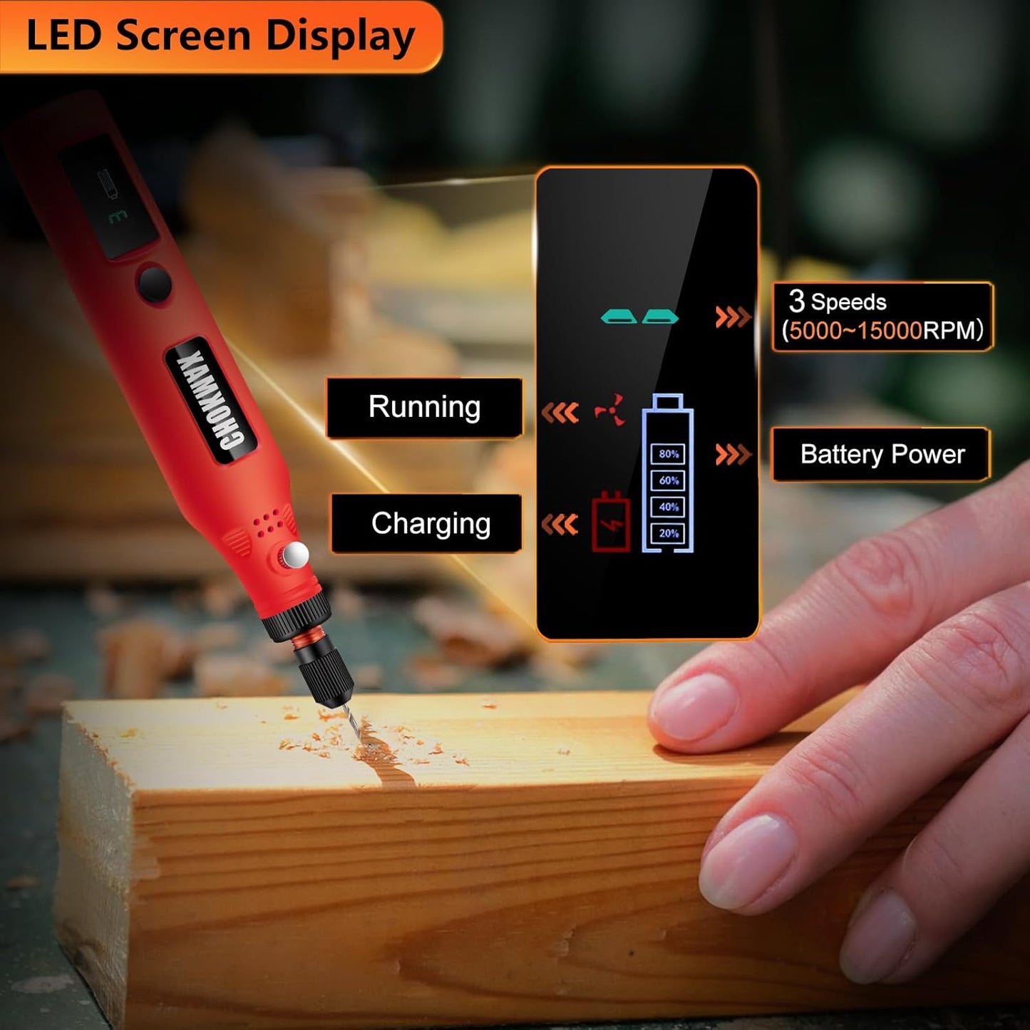 Mini Cordless Rotary Tool with Work Screen, 3-Speed Grinder Kit with 72 Accessories, Type-C Charging Art Craft Tool for Sanding, Polishing, Grinding and Small DIY Craft Job Red