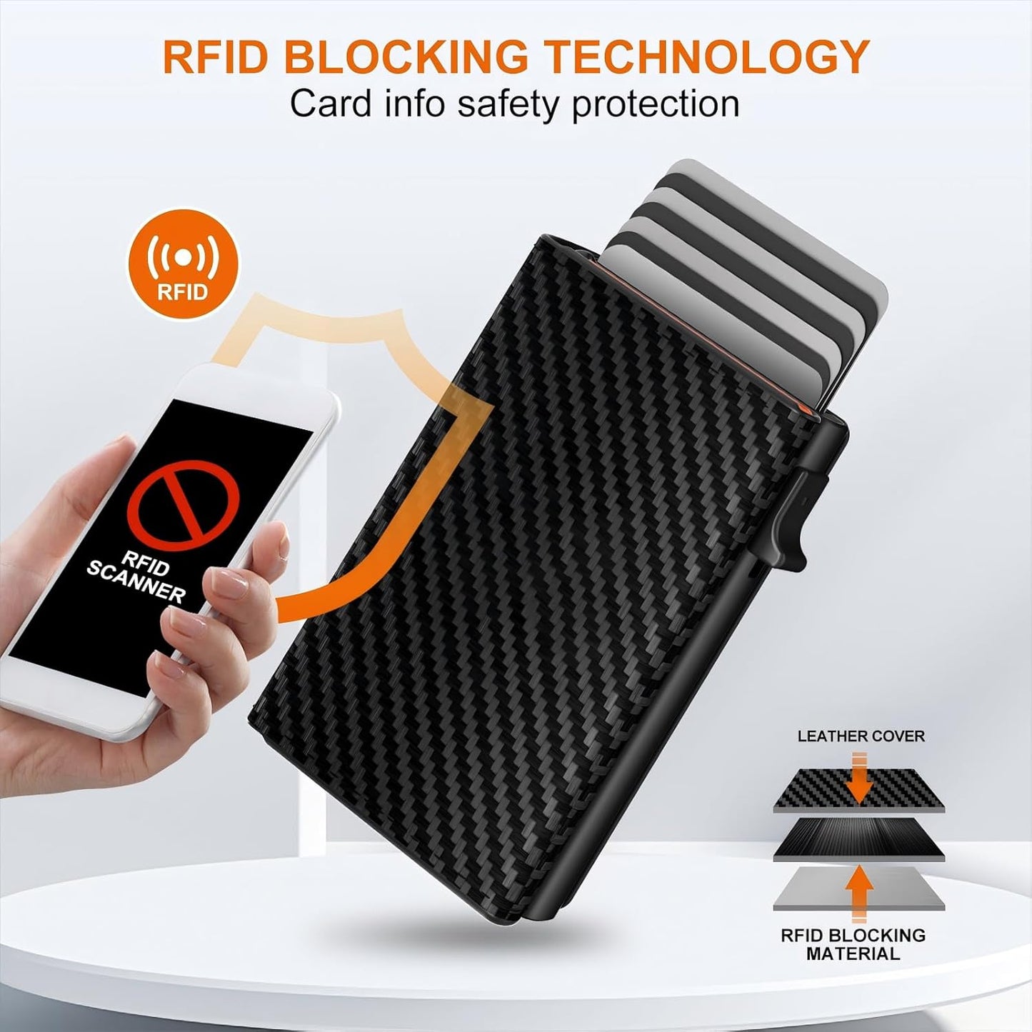 Mens Wallet Card Holder, Slim Wallet for Men, Premium Flexible Leather, Smart Front Pocket Wallet, Aluminum Pop up Case, RFID Blocking, Minimalist, 9-14 Card Capacity | ID Window | Cash Slot