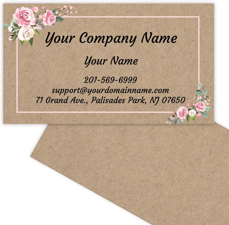 Custom Premium Business Cards 100 pcs Full color - Printed on 16pt(350gsm) or14pt (308gsm) Classic matte paper, Made in The USA (Kraft-Floral)
