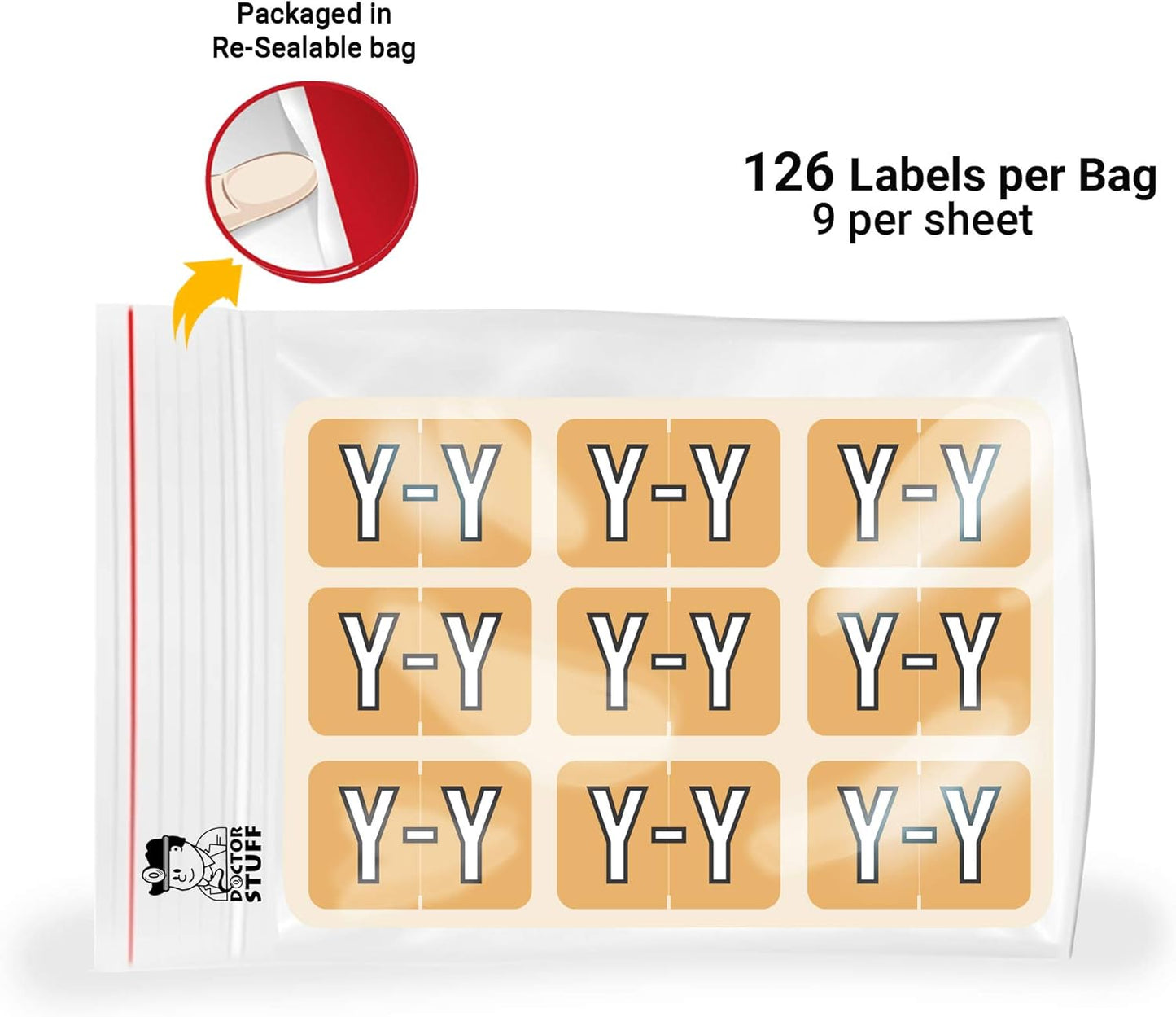 Doctor Stuff - File Folder Labels, Alphabet Letter Y, Barkley/Sycom FABKM - BRAM Series Compatible Alpha Stickers, Light Orange, 1" x 1-1/2", 126 Labels/Package