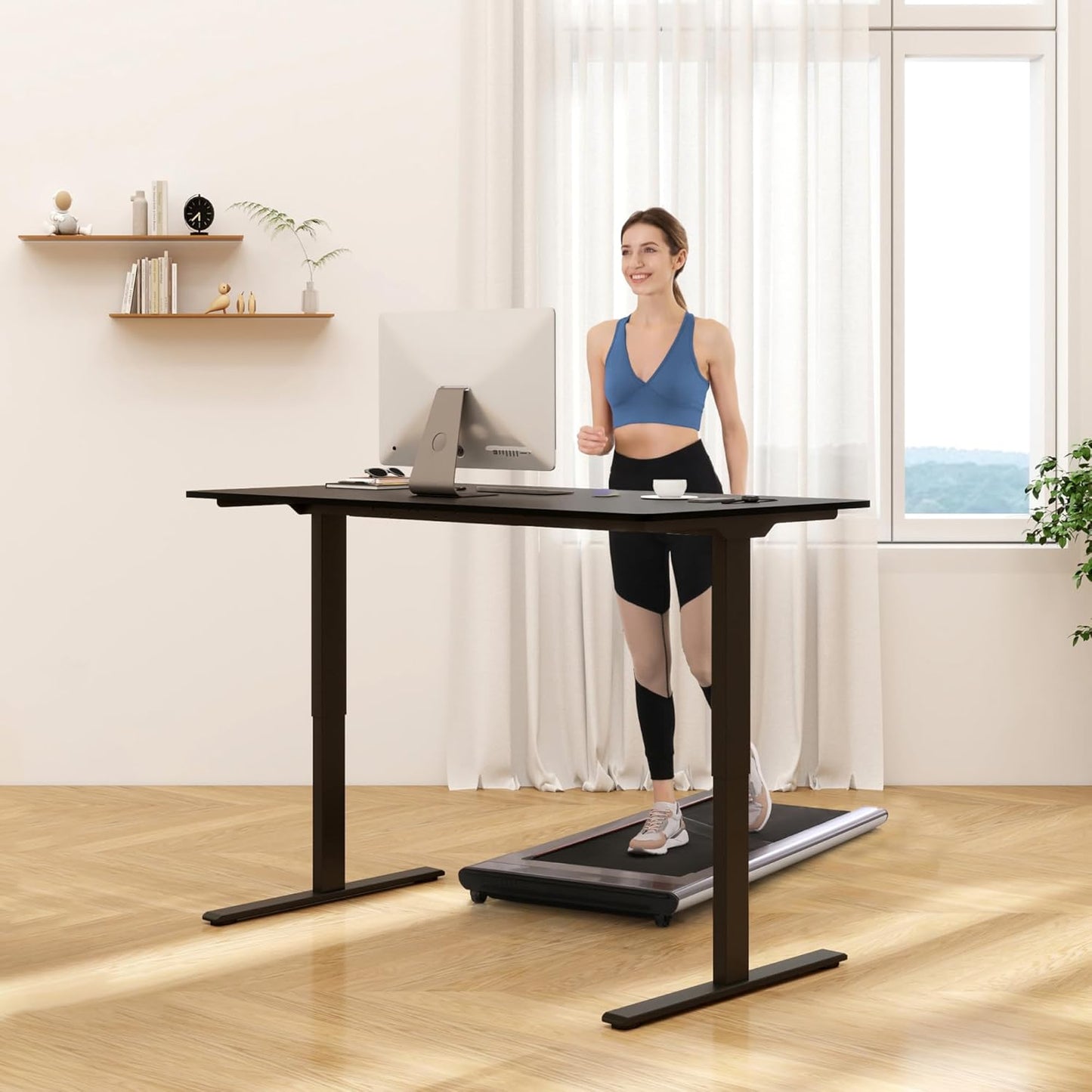 FLEXISPOT E3 Dual Motor Electric Standing Desk 55x28 Inch Whole-Piece Board Height Adjustable Desk Electric Sit Stand Desk (Black Frame + Black Desktop, 2 Packages)
