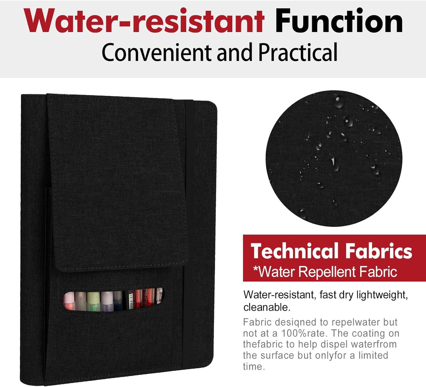 Journal Cover for Rocketbook Flip | Executive Size 6"x8.8" Fits A5, 6"x9" Steno Pad/Notebook & Top Spiral Notepad | Waterproof Protective Case with Pen Loop Holder & File Storage (Black)