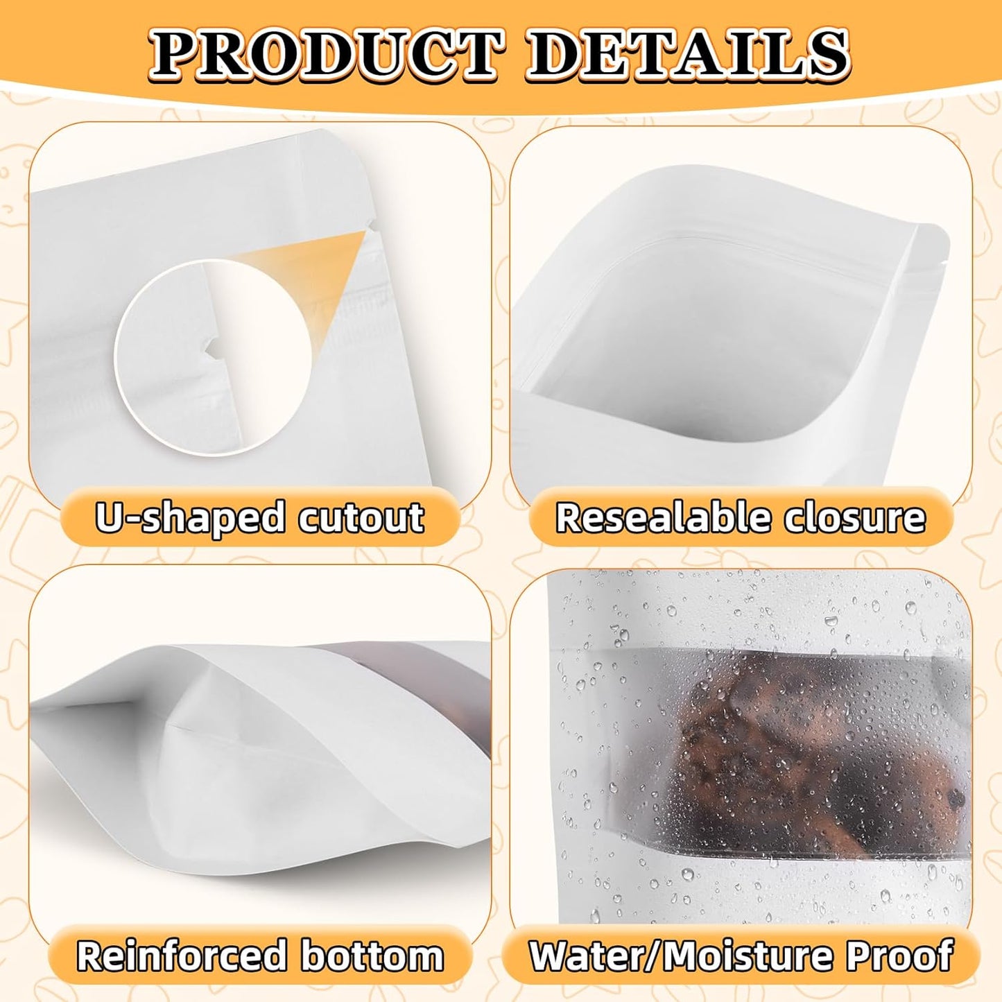 Food Bags 100 Pack Granola Trail Mix Bags Mylar Bags with Window Resealable Mylar Stand Up Pouches Wax Melt Candy Bar Tea Packaging Beef Jerky Chip Bag Bolsas para Carne Seca (7.1"x10.2")