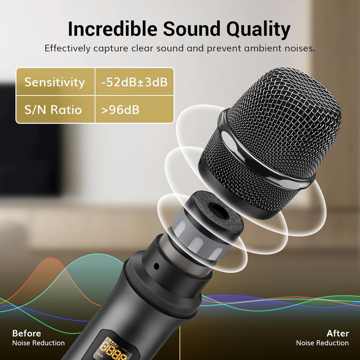 TONOR Wireless Microphone, UHF Metal Cordless Handheld Mic System with Rechargeable Receiver, for Karaoke, Singing, Party, Wedding, DJ, Speech, 200ft (TW620), Black