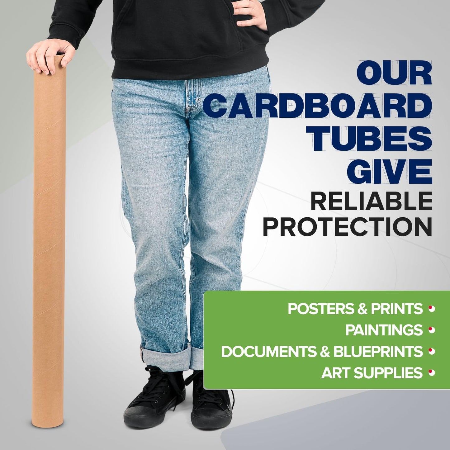 3" x 36" Reinforced Kraft Paper Mailing Tubes, Pack of 12 Tubes with 2 Caps Each – USPS Approved Poster Tube – Made in USA Cardboard Tube for Shipping and Storing Posters, Prints, Artwork, Documents