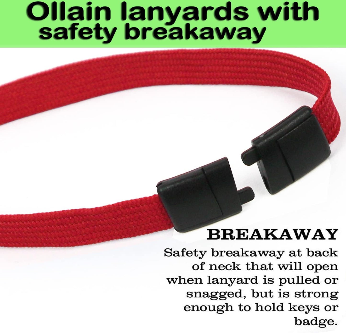 Ollain Lanyard with Safety Breakaway Buckle 50 Pack Lanyards Badge Clip Bulk Flat Lanyards for Id Badges Name tag (Red)