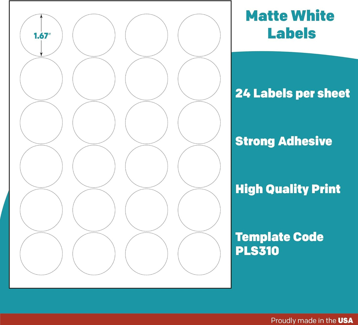 Premium Label Supply White Sticker Round Labels – 1-2/3" Circle – Laser/Inkjet Compatible – (24 per Sheet), 100 Sheets – 2,400 Total Adhesive Labels