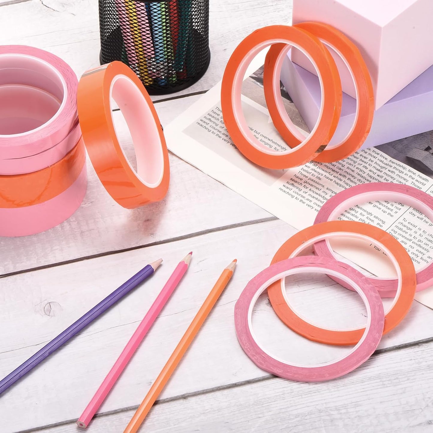 MECCANIXITY 6 Rolls Whiteboard Tape Graphic Chart Tape 18mm 54.7 Yard Art Tape Thin Self-Adhesive Pinstripe Tape Masking Tape for Gift Wrapping Craft Supplies, Pink