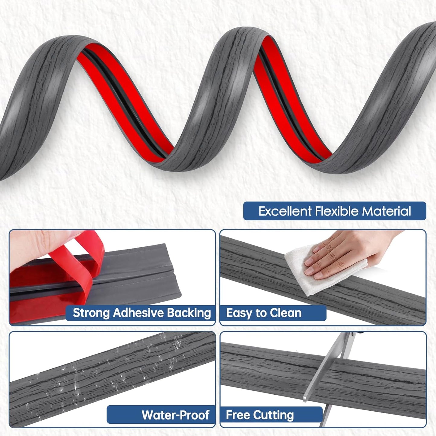 Floor Cord Cover for Wires on Floor Self Adhesive Cord Hider Floor Cable Management Wire Covers for Cords Protector Prevent Cable Trips Cord Cavity W 0.51" x H 0.31", Deep Gray Wood, 20Ft