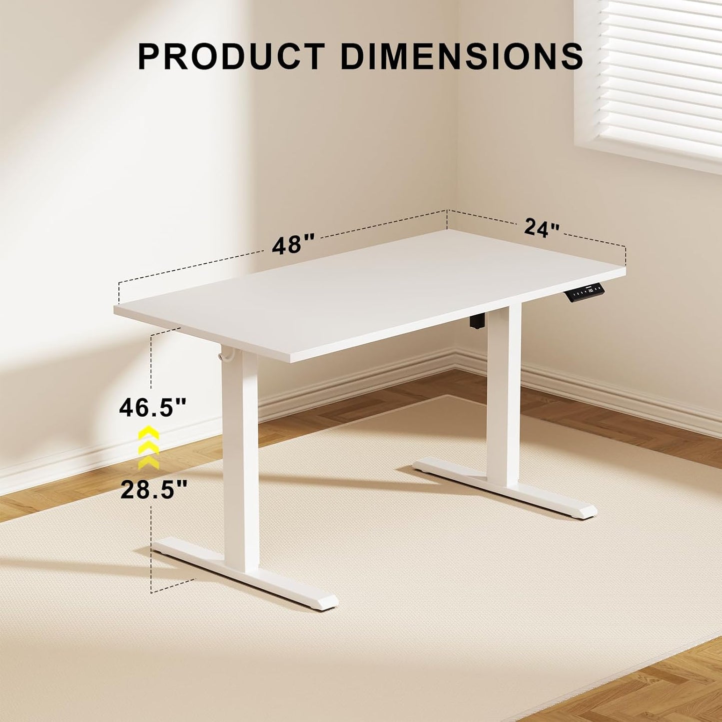 48x24 Inches Whole Piece Electric Standing Desk, Seamless One Piece Height Adjustable Sit to Stand up Desk for Home Office, Ergonomic Computer Workstation, White