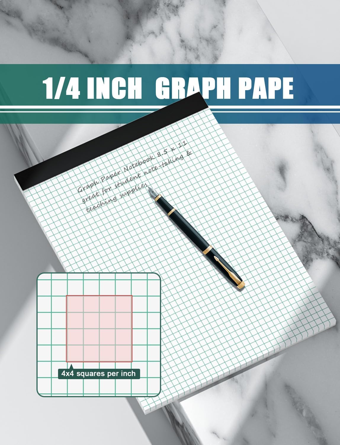 Graph Paper Pads 8.5 x 11, 4x4 Graph Ruled, 2 Pack 1/4 Graph Paper Notebooks, Grid Paper Pad Notebook 8-1/2" x 11" Graphing Paper, Perforated Quadrille Pad, 70GSM White Graft Paper Pads, 30 Sheets/Pad