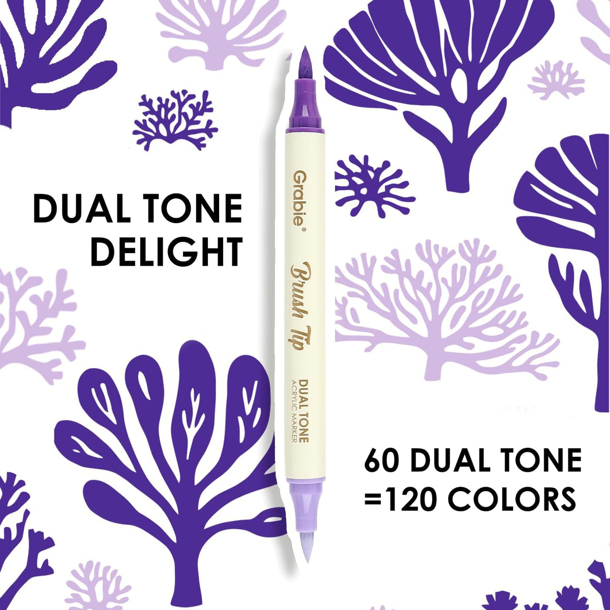 Grabie 120 Colors Dual Tone Brush Tip Acrylic Markers, Dual-Color Paint Markers with 60 Brush Tips, Double Tipped Acrylic Paint Pens for Fabric, Canvas,DIY, Canvas Art Supplies, Set of 60