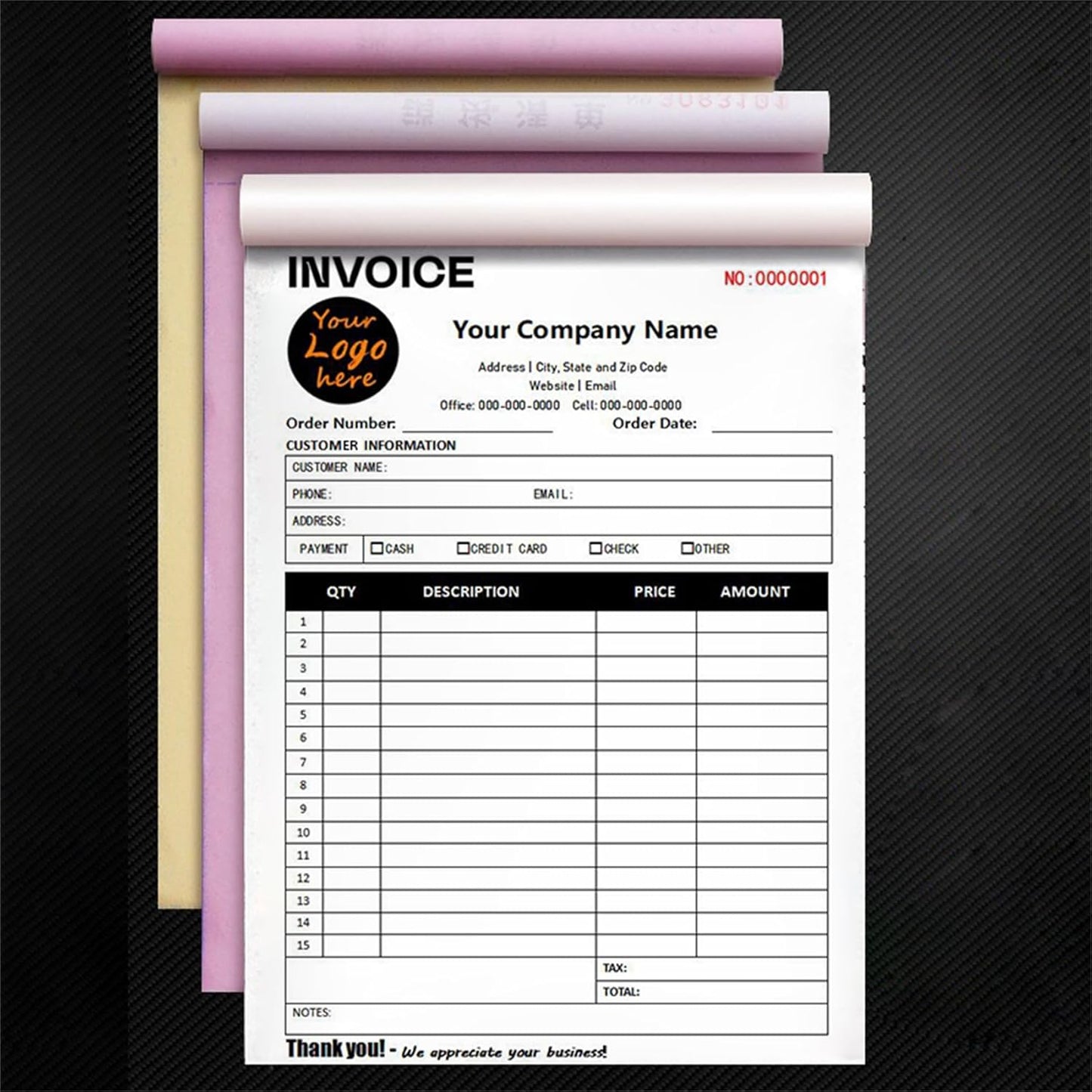 Custom Invoice Book in 3-Part /2-Part Receipt Book with Carbon Copies Personalized Carbonless Service Invoice Form Books Sales Order Book with Company Name Logo Address,E-Invoice Book with Logo