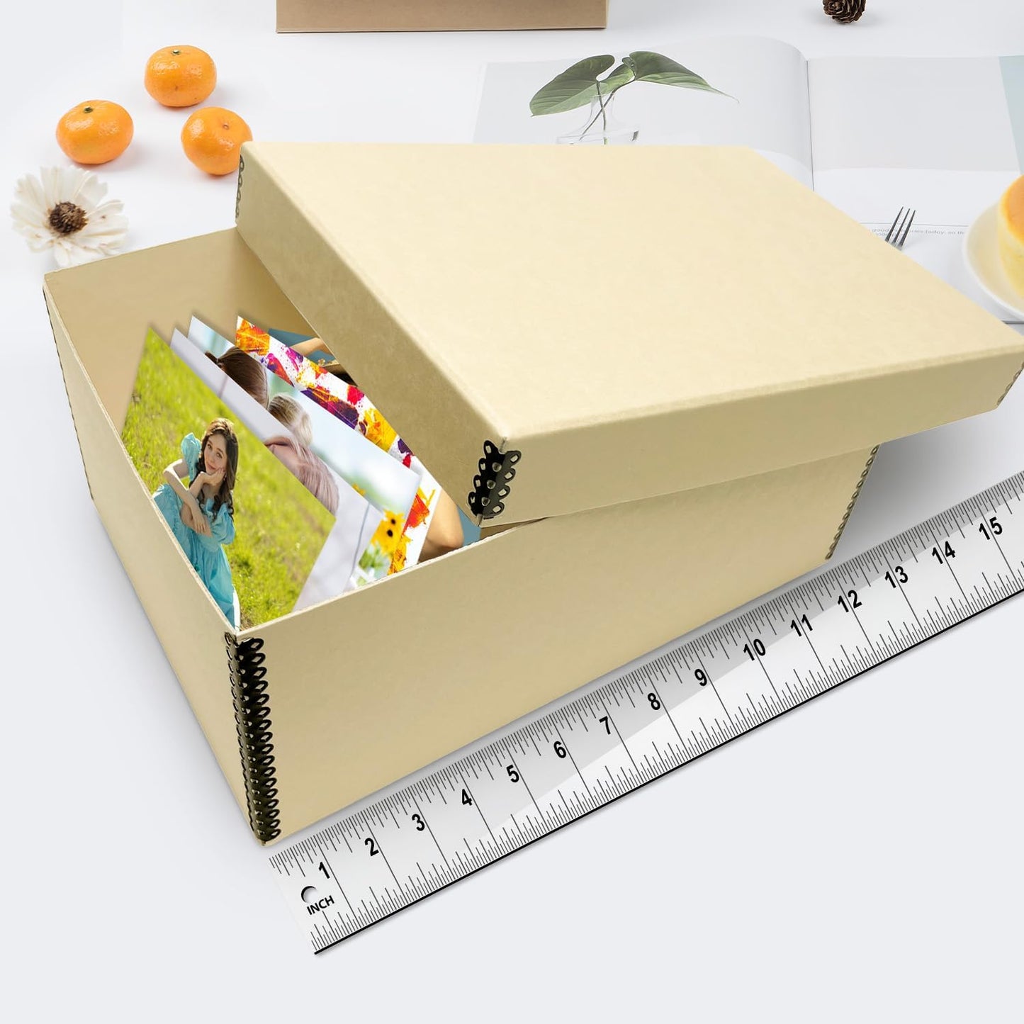 Lineco Photo Card Box, Museum-Quality Archival Storage, Acid-Free with Removable Lid, Bulk Storage for Negatives, Prints, Films, Photos, Snapshot, 5x8x12 Inches, Tan