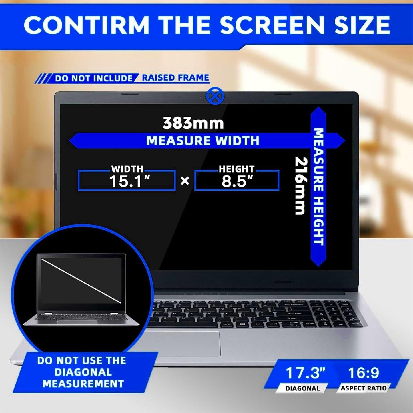 17.3 Inch 16:9 Laptop Privacy Screen Filter - Computer Monitor Privacy Shield and Anti-Glare Protector