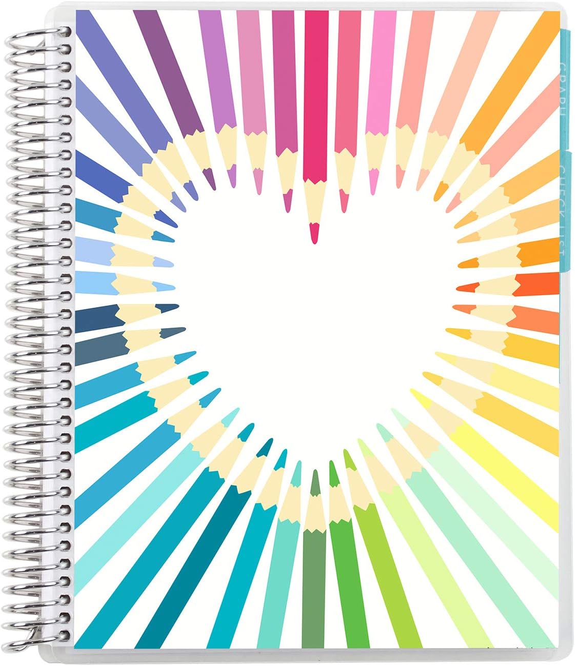 Erin Condren Spiral Teacher Record Book 7" x 9" Platinum-Coiled Notebook with 160 Pages, Colorful Tabbed Sections, Sturdy Laminated Cover, Designed for Tracking Grades, Rainbow Heart