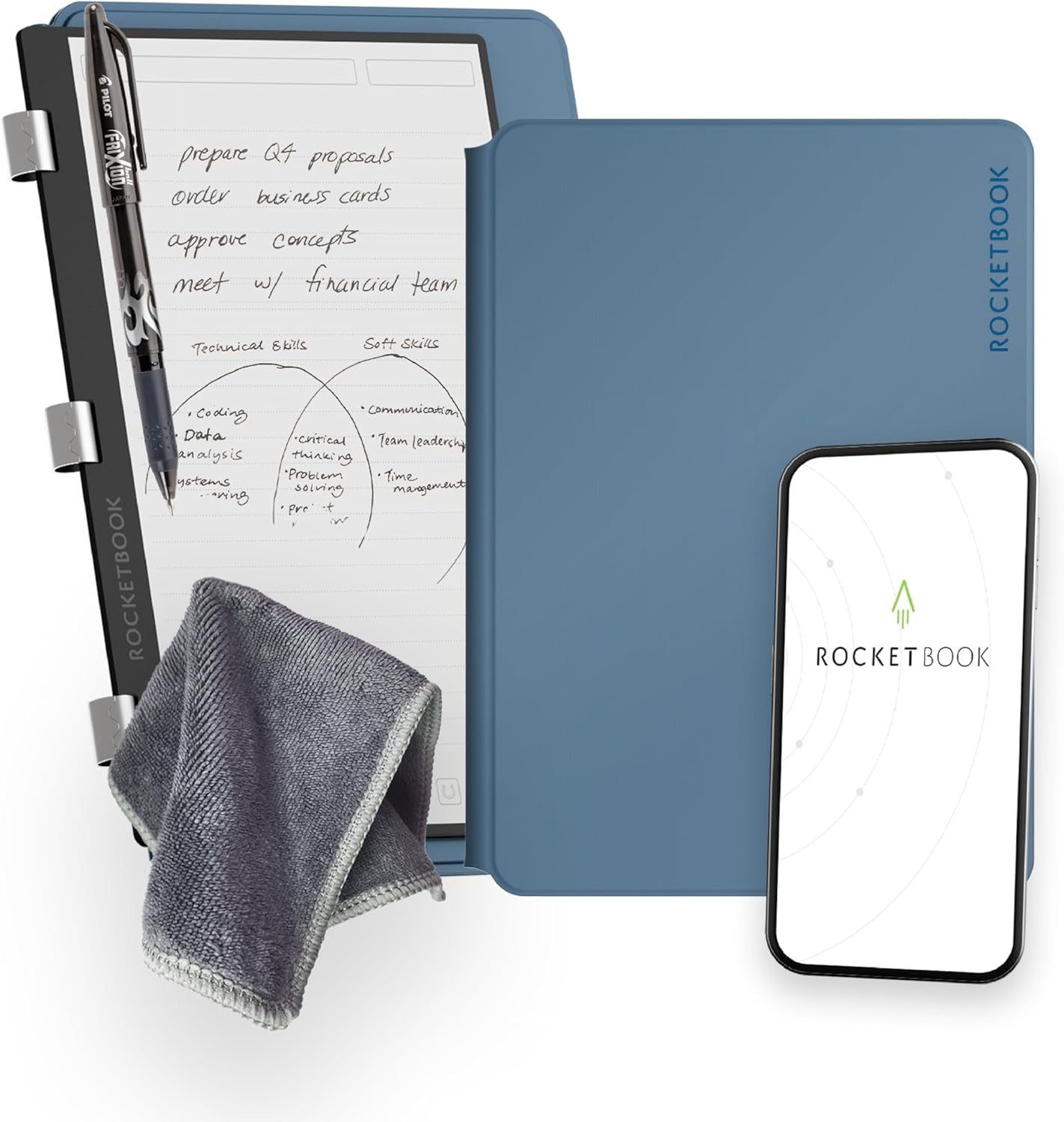 Rocketbook Pro 2.0 Reusable Professional Smart Notebook, Executive Size 7x9, Steel Blue - Lined & Dot Grid Pages, App-Connected, Erasable, Premium Cover, Ideal for Work Notes and Business Meetings