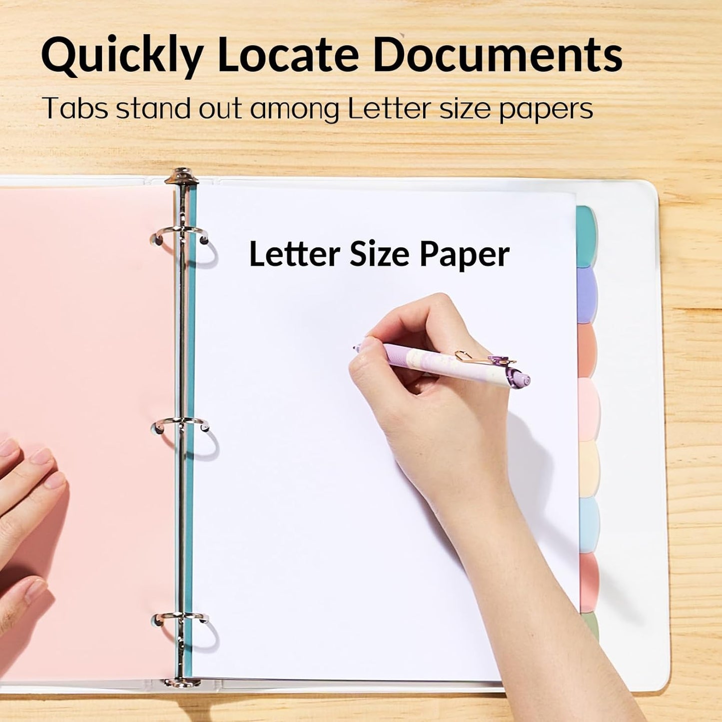 Sooez 8 Tabs Long-Lasting Plastic Write & Erase Large Tabs Dividers for 3 Ring Binder, Aesthetic Cute Pastels Binder Dividers for Student, Teacher, Office, Home Organizers, 12 Sets, Pastels Color