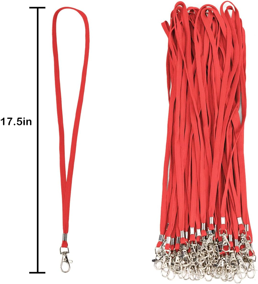 Red Lanyards 50 Pcs Bulk Lanyard for Id Badges Flat Lanyard with Badge Clip Swivel Hook (50, Red)