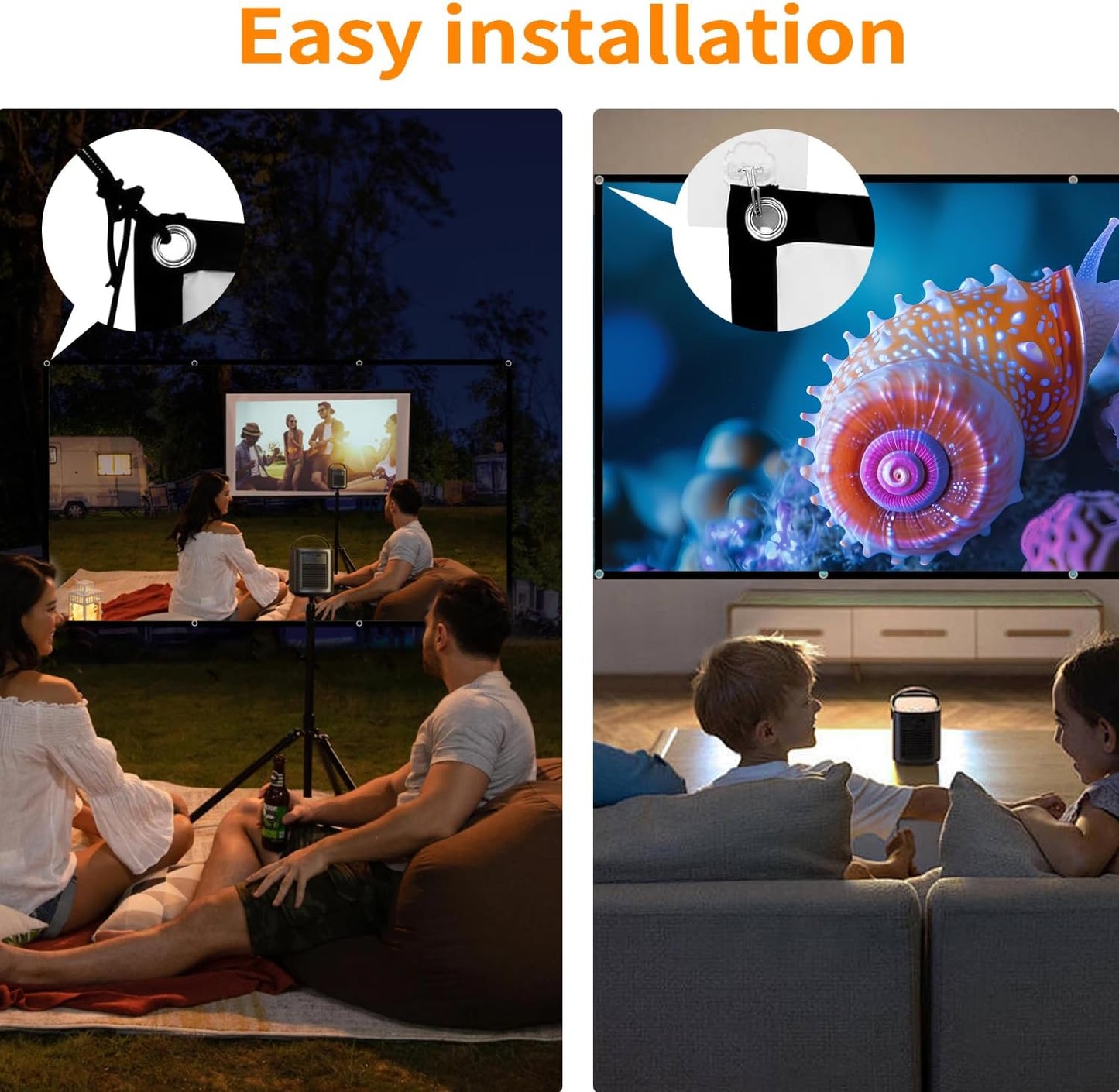 Portable 120 inch Outdoor Projector Screen: Foldable Anti-Crease Indoor Hanging Wall Home Theater Screen with 4K HD