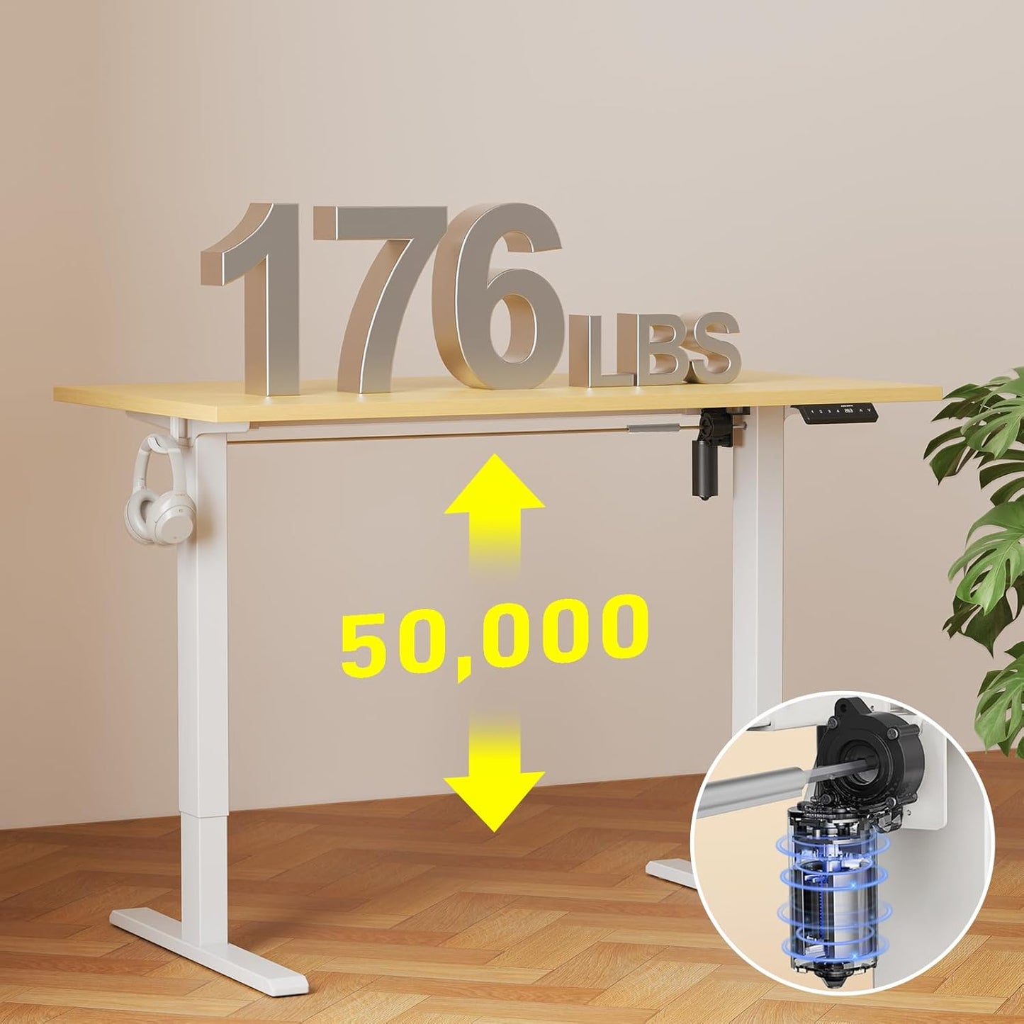 55x28 Inches Whole Piece Electric Standing Desk, Seamless One Piece Height Adjustable Sit to Stand up Desk for Home Office, Ergonomic Computer Workstation, Oak