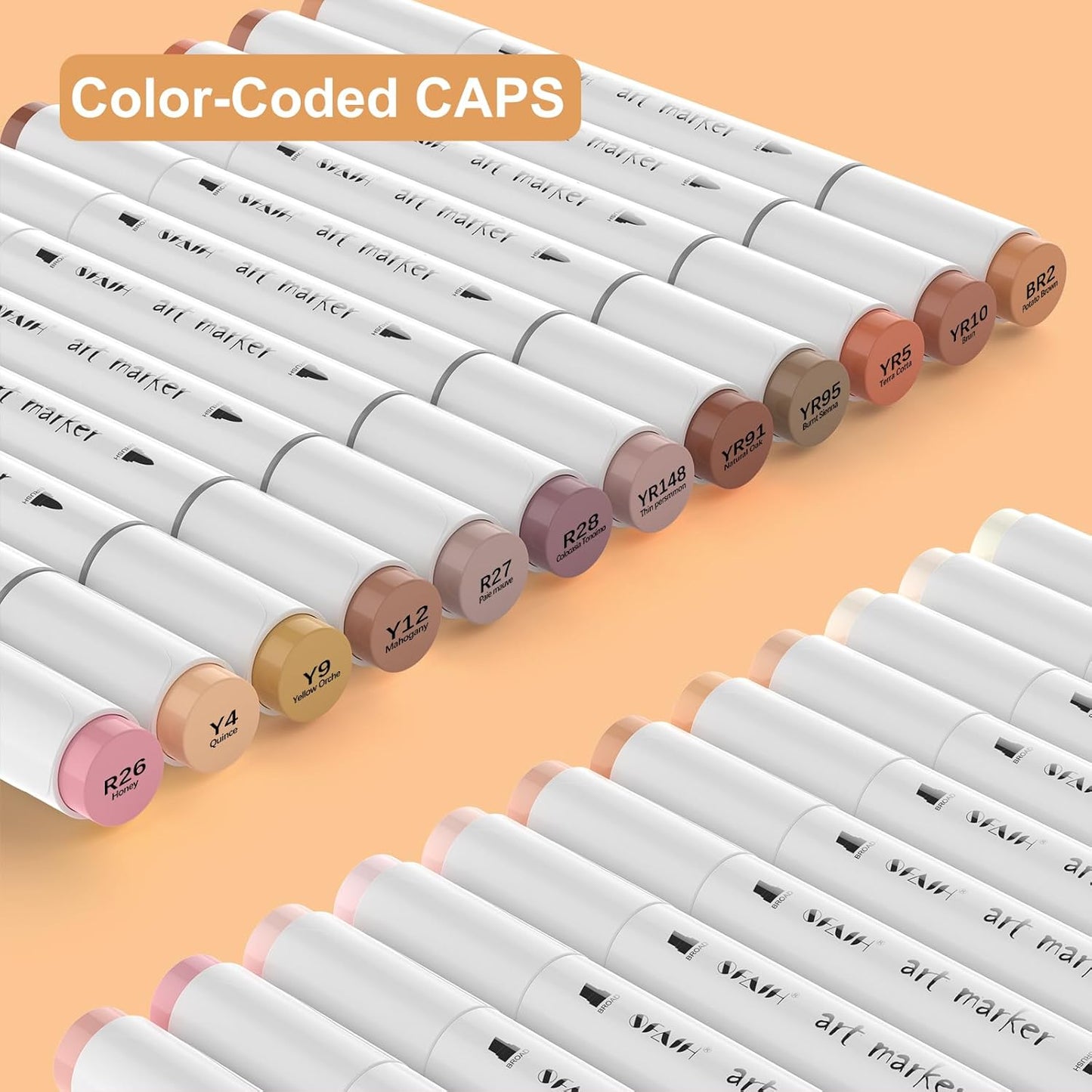 SFAIH Skin Tone Alcohol Markers Brush Tip - 25 Portrait Color Markers for Drawing, Coloring - Fast-Drying, Blendable Ink Marks for Artist Adults - Refillable Ink