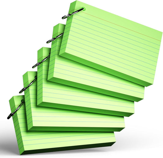 250 Count Green Index Cards with Ring 3 x 5 Inch Heavyweight Ruled Index Cards, Flash Cards for School & Office Supplies and Home Organization, Durable Study To Do List Note Cards with Ruled Lines