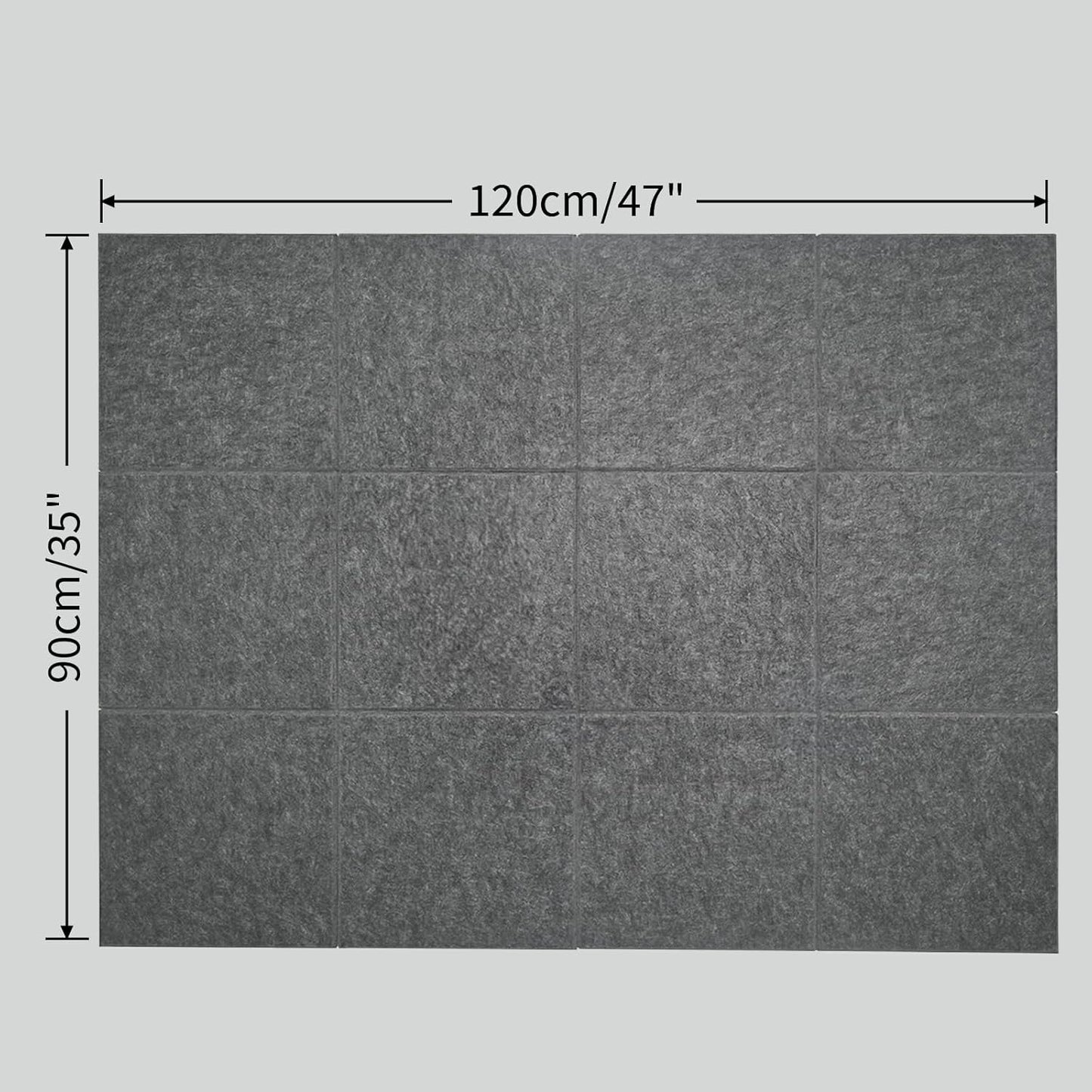 Large Cork Board for Wall 12 Pack, Bulletin Board 48" X 36", Felt Board Wall Tiles with 72 Damage-Free Removable Pads & Push Pins, Alternative Pin Board Cork Board for Office Home, Dark Grey