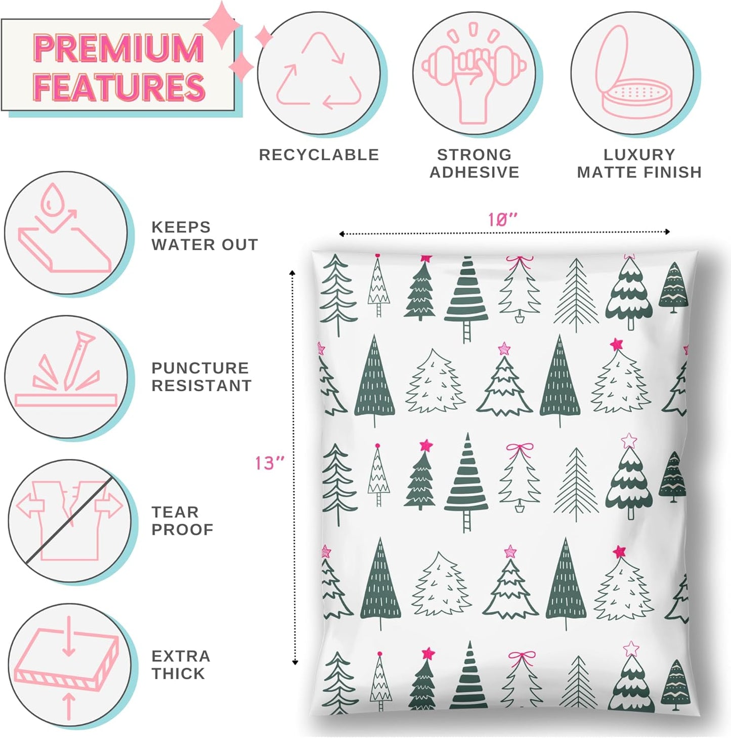 Christmas Poly Mailers 10x13 Holiday Supplies for Small Business Boutique Shipping Envelope for Clothing Cute Designer Shipping Bags - 100 Pack Festive Forest