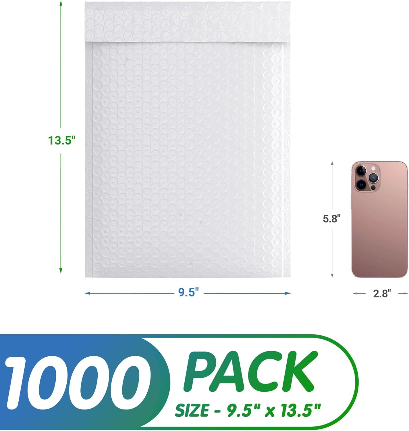 White Poly Bubble Mailers 9.5 x 13.5 Inch. Pack of 1000 Padded Envelopes Waterproof. Self Seal Padded Mailers with Durable Seams. Lightweight Padded Shipping Envelopes for Mailing Fragile Things