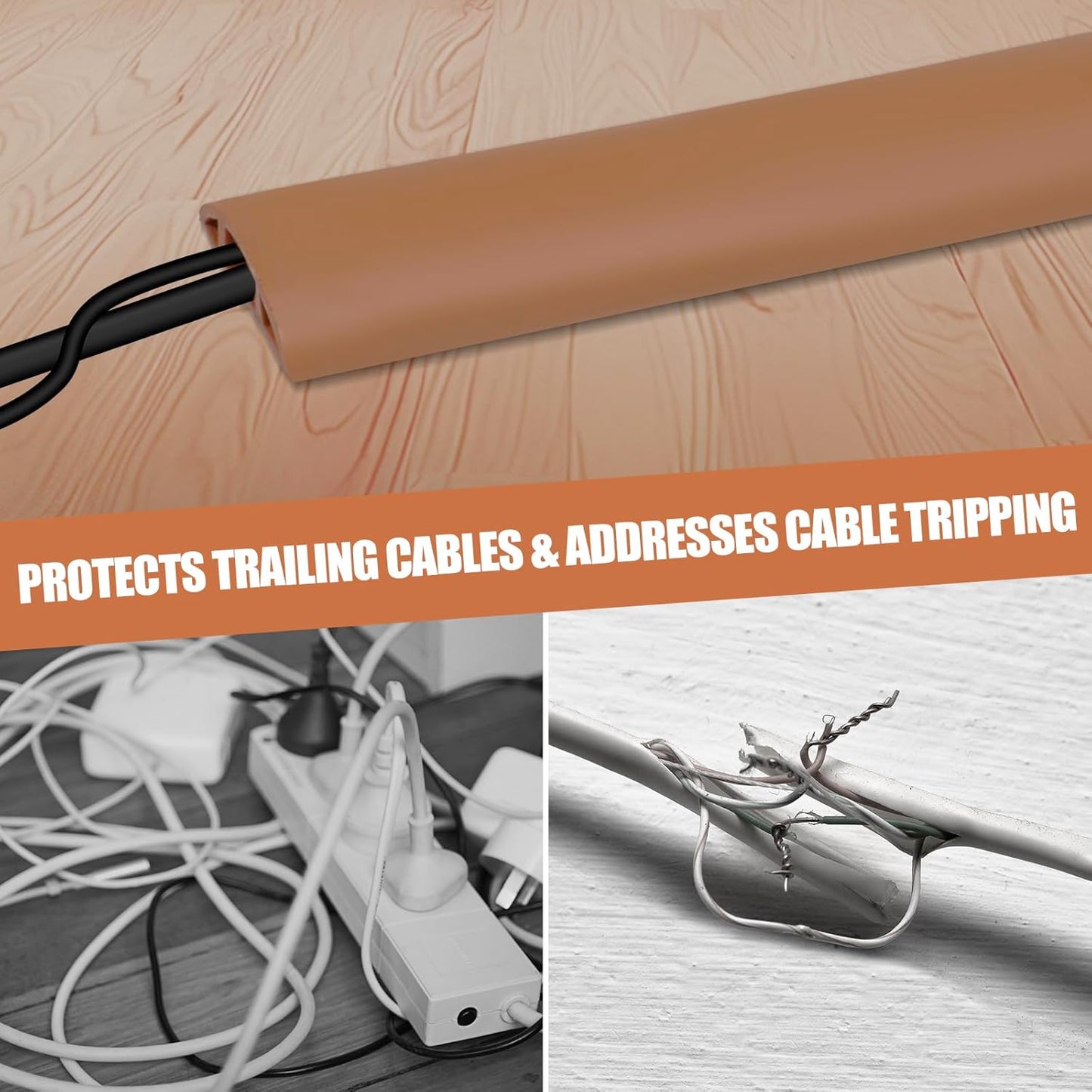 Floor Cord Cover Self Adhesive Cord Hider,3.3FT Cable Management, Extension Strip Protector for Wires, Prevent Cable Trips for Offices, Gyms, Exhibitions Cavity:0.51"(W) x 0.3"(H) Brown