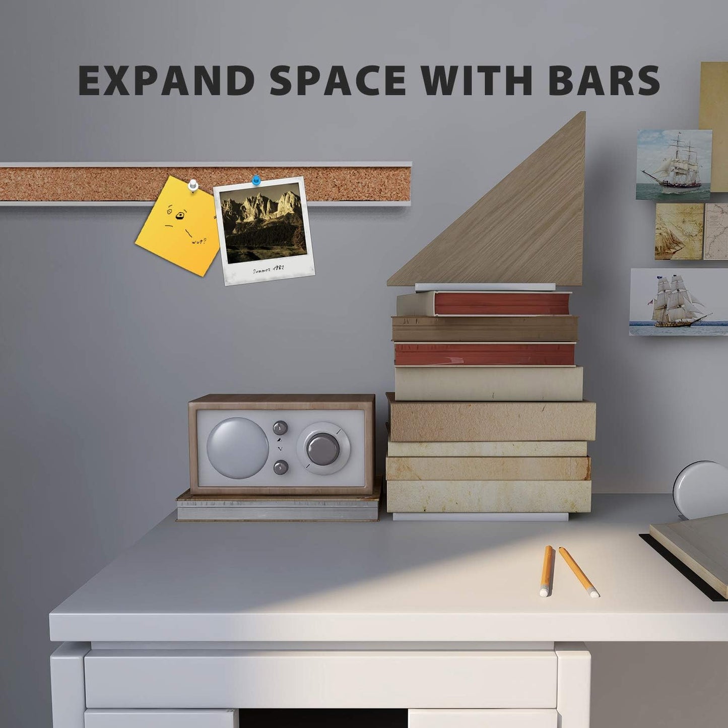 Corksidol Bulletin Bar Strip, Cork Board, Cork Strips, 48" x 1", Classroom, Office, Walls, Cubicle, Aluminum Frame,Include Pins and Adhesive Strip, 1 Pack, (Silver)