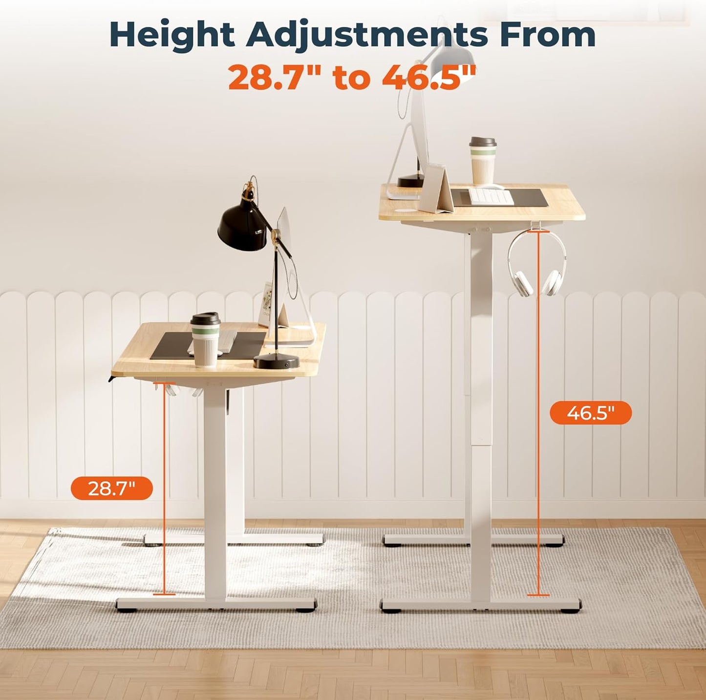 Adjustable Stand Up Desk with Memory Preset,Electric Standing Desk 47 x 24 Inch Home Office Desk Computer Workstation Sit Stand Desk, Splice Maple Top + White Frame