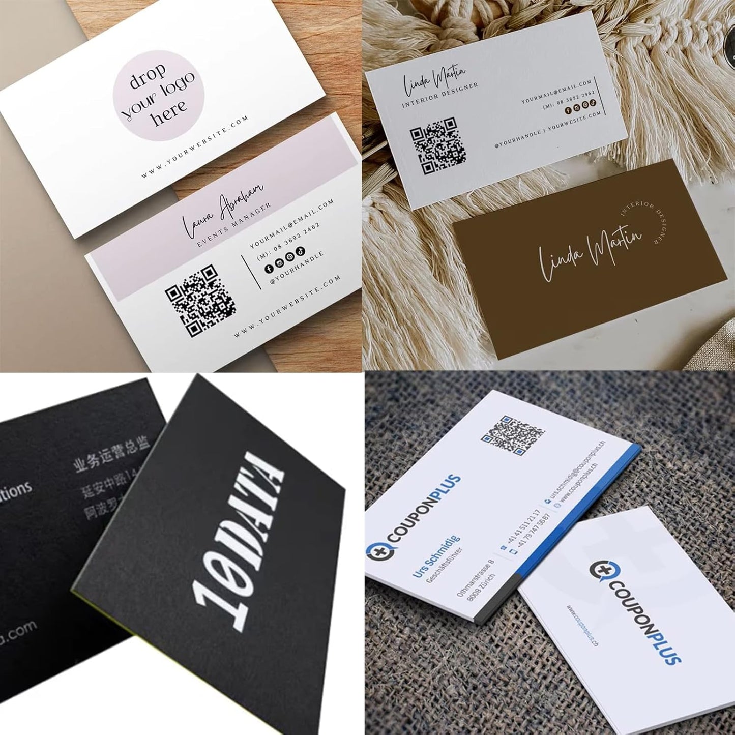 100pcs custom business cards thank you cards with logo picture 300gsm coated paper laminate two-sided printed (style 7)